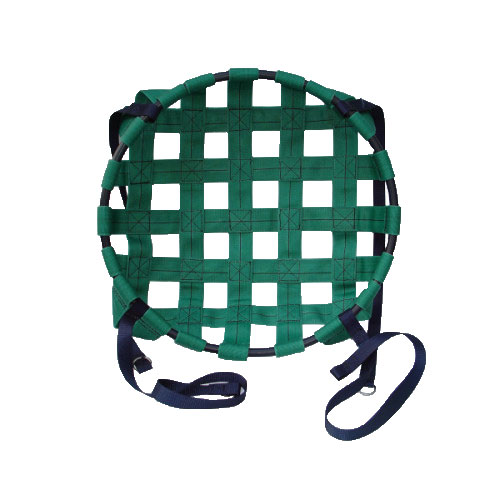 round hammock with weaved fire hose and straps