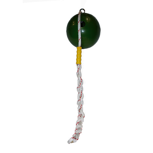 green ball attached with white and red rope